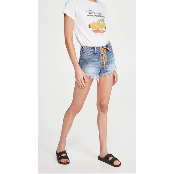 Free People Lace-Up Frayed Hem Shorts in Vintage Indigo Size 31 New w/Tag - Picture 7 of 14